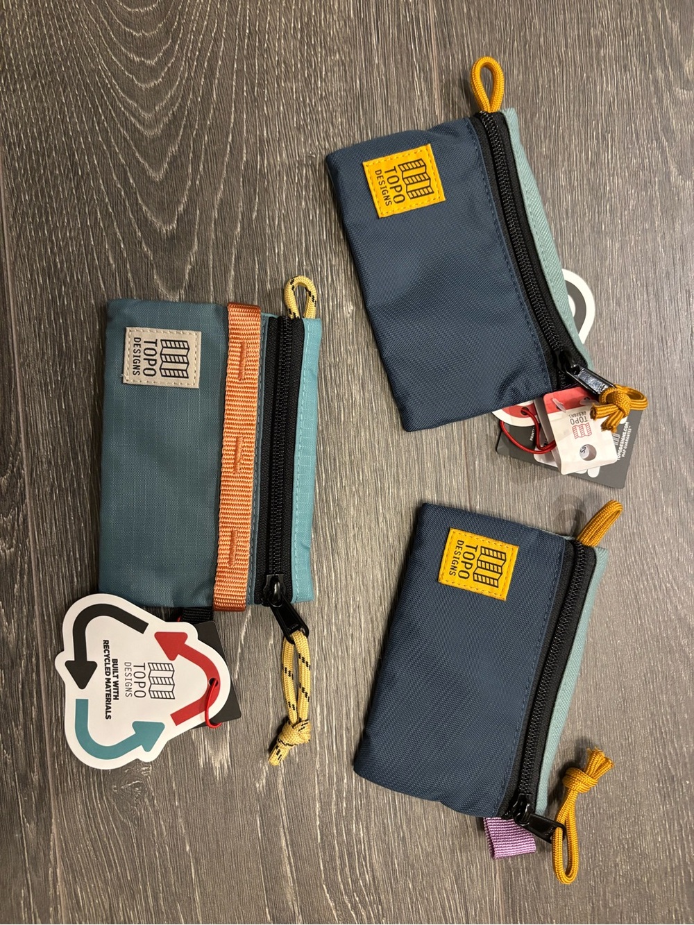 Topo Designs Navy & Teal Small Zip Pouch Set with Yellow Accents